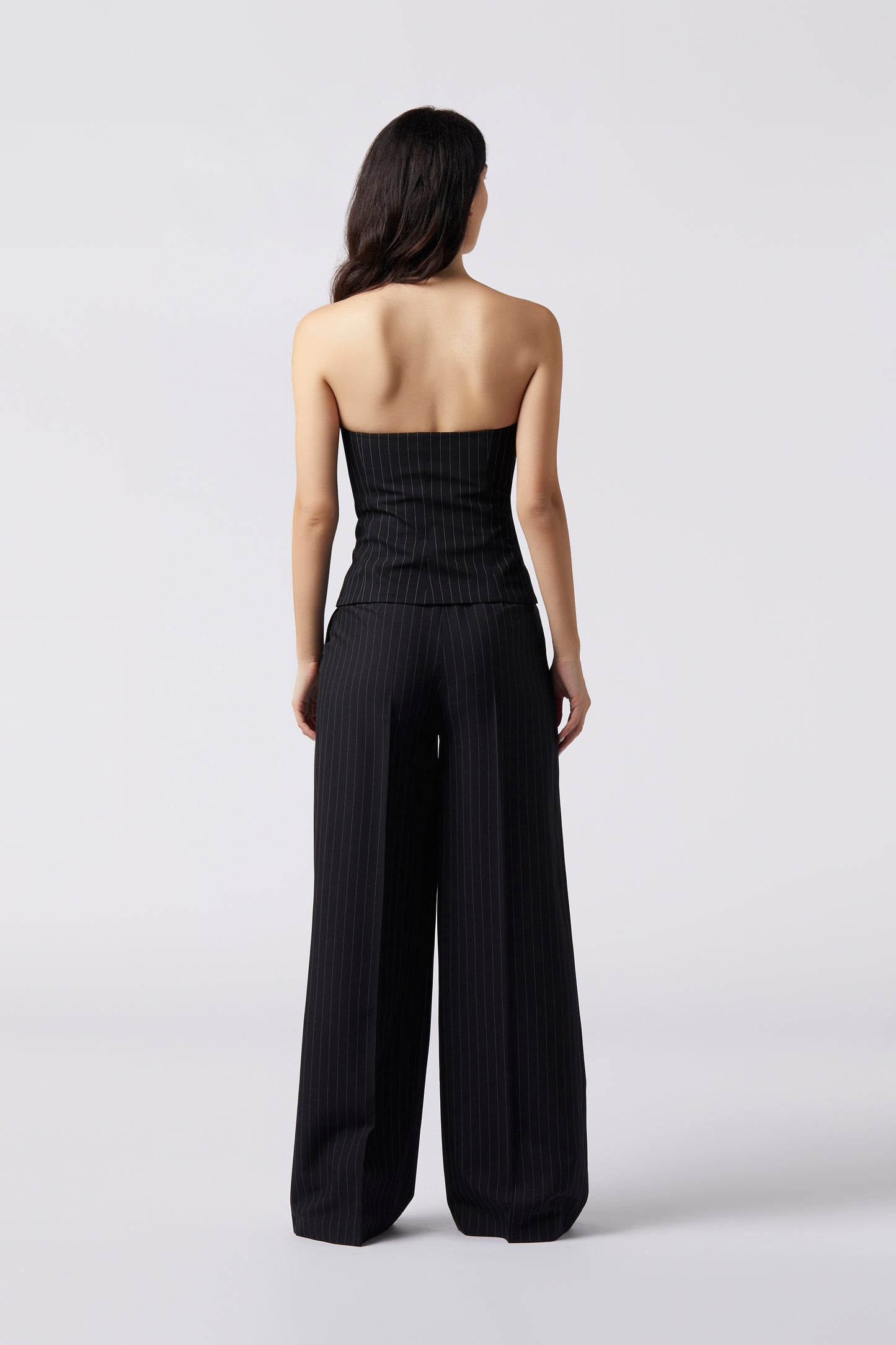 Tailleur trois pièces - Giacca doppiopetto, Pantalone Palazzo e Top bustier Gessato Frescolana