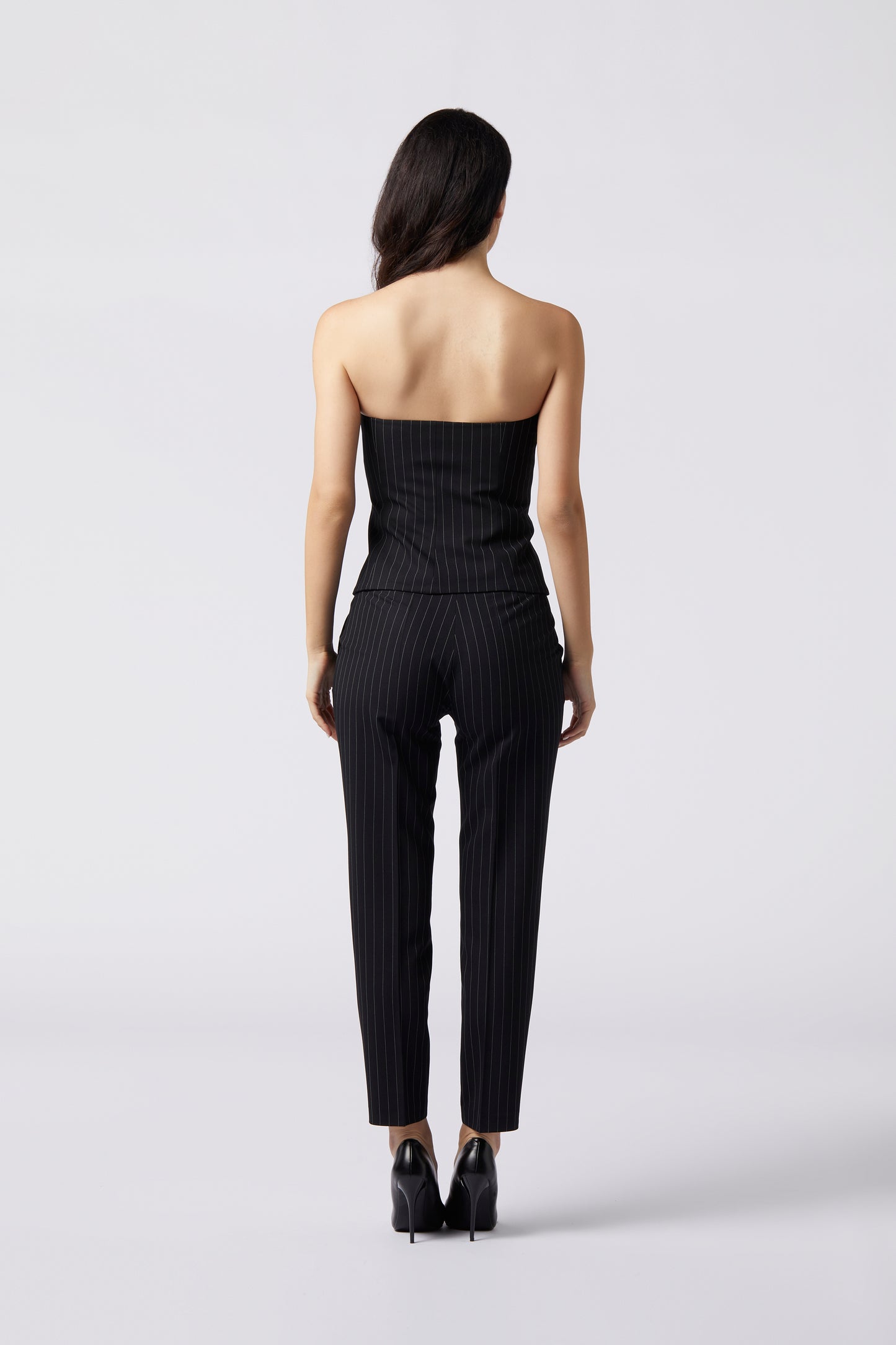 Tailleur trois pièces - Giacca doppiopetto, Pantalone skinny e Top bustier Gessato Frescolana