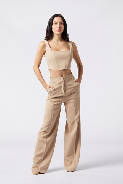 Tailleur trois pièces - Giacca con cintura, Pantalone palazzo, Top bustier