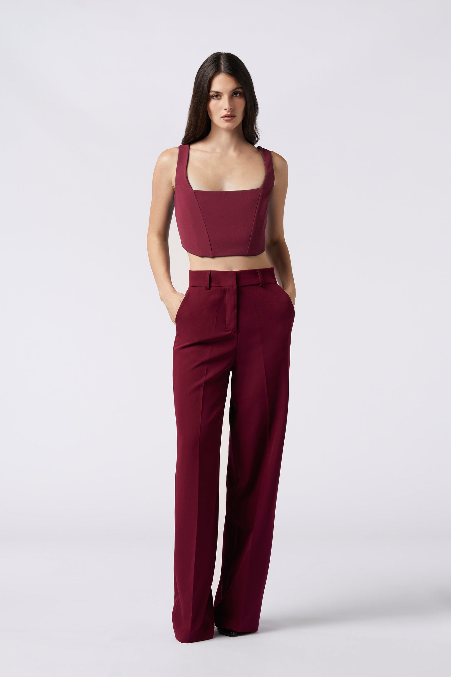 Tailleur trois pièces - Giacca rever raso, Pantalone palazzo e Top bustier