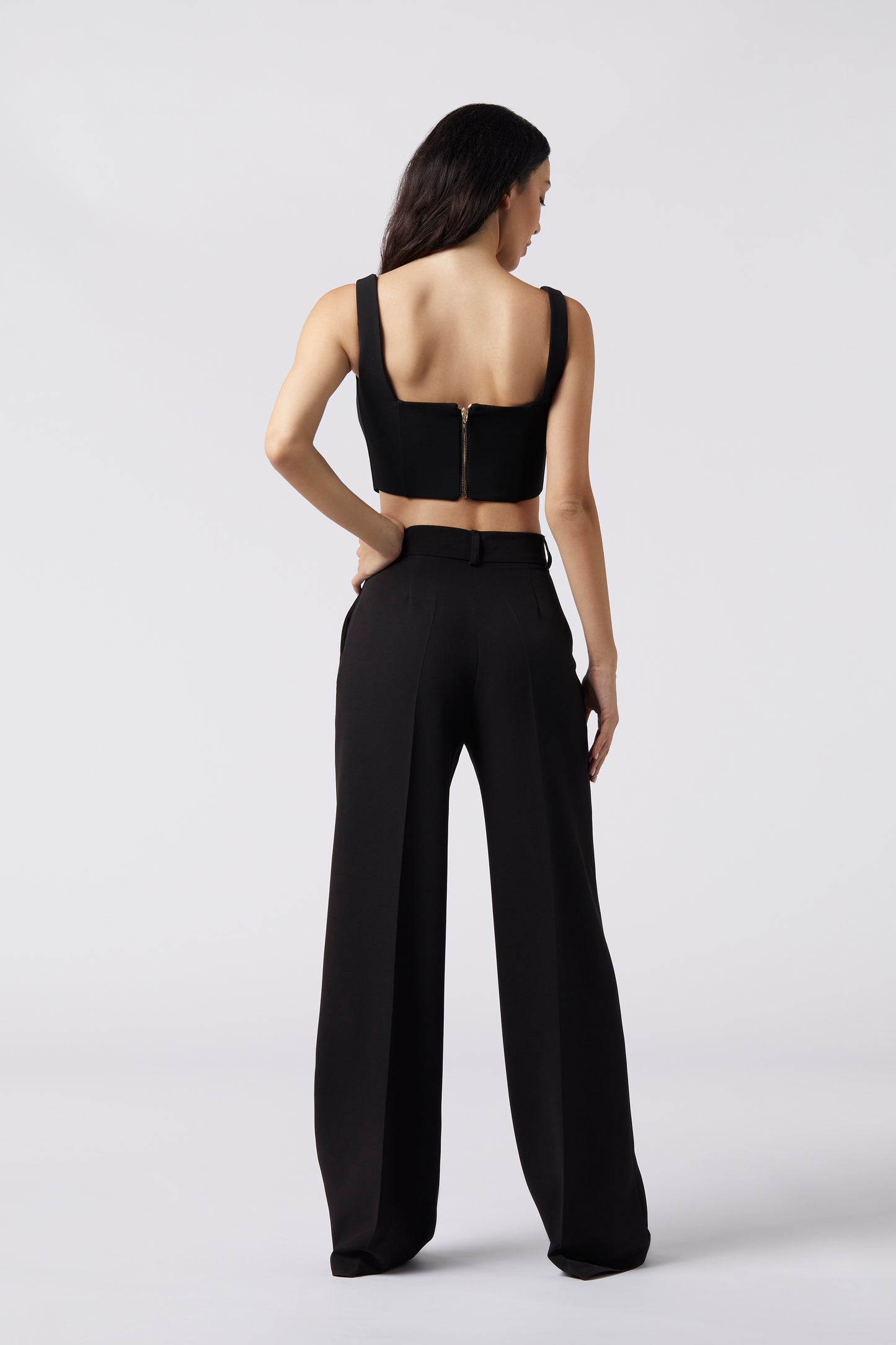 Tailleur trois pièces - Giacca rever raso, Pantalone palazzo e Top bustier