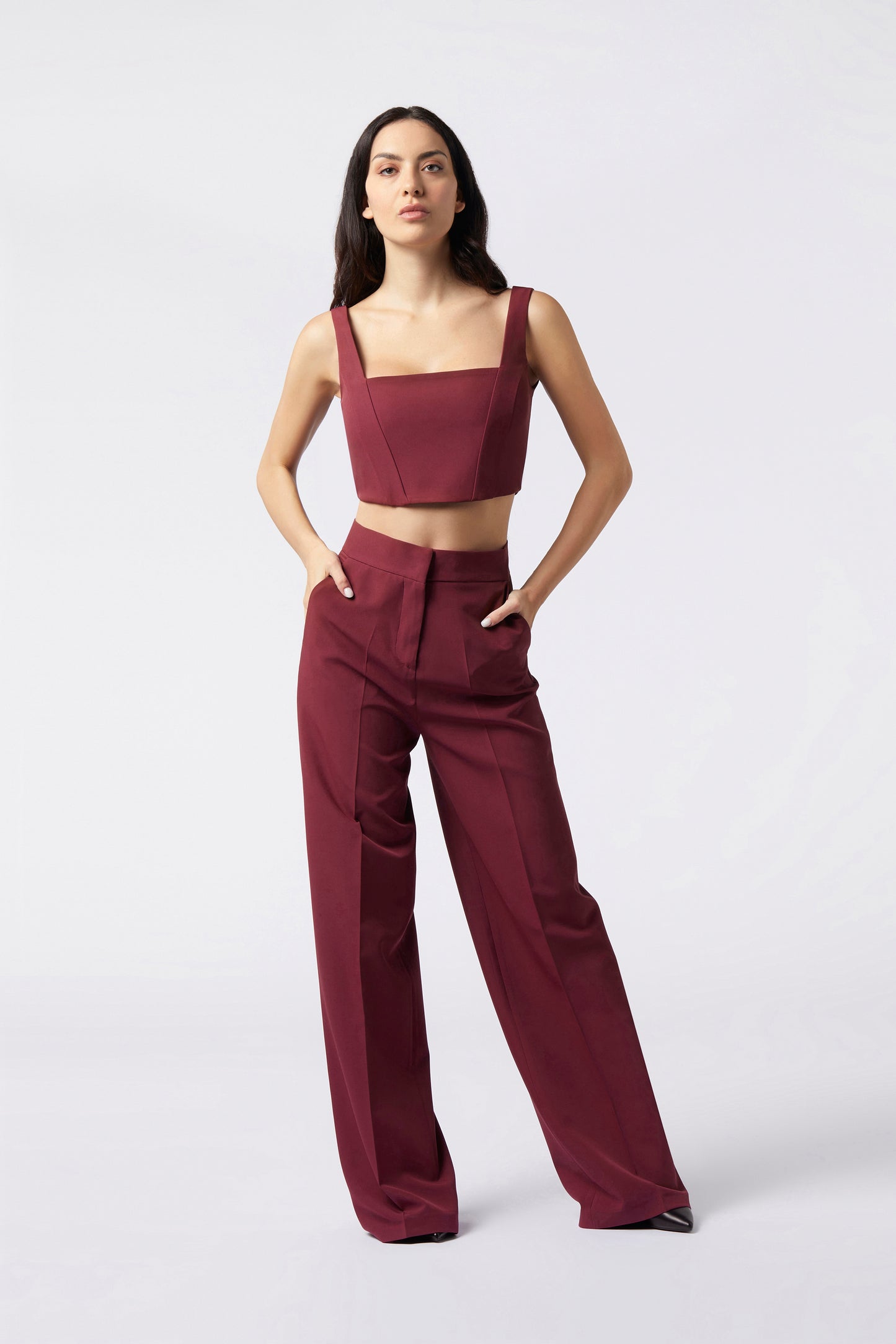 Tailleur trois pièces - Giacca con cintura, Pantalone palazzo, Top bustier